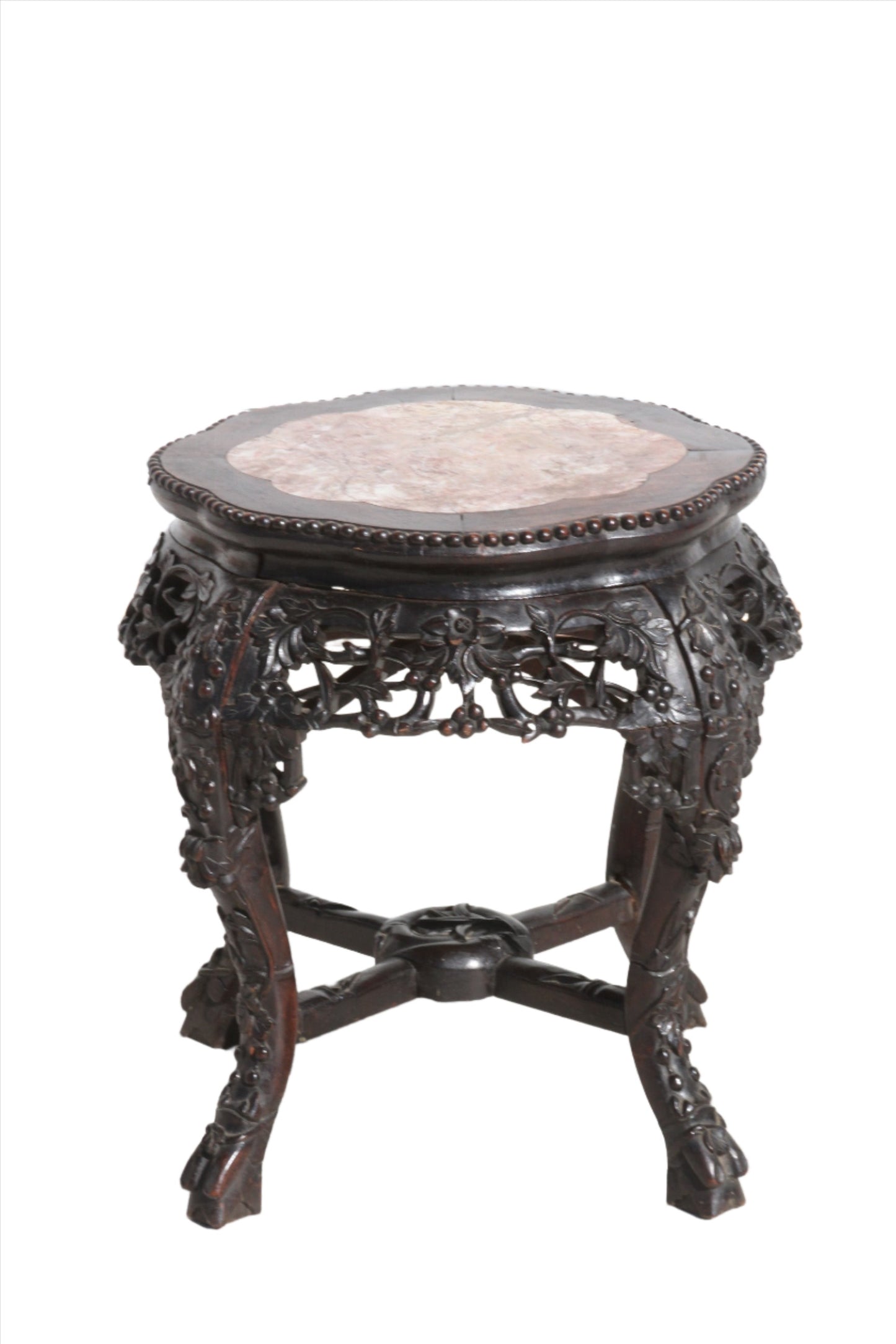 Chinese hardwood pot stand. The marble inset top adds a luxurious finishing touch to this timeless piece.