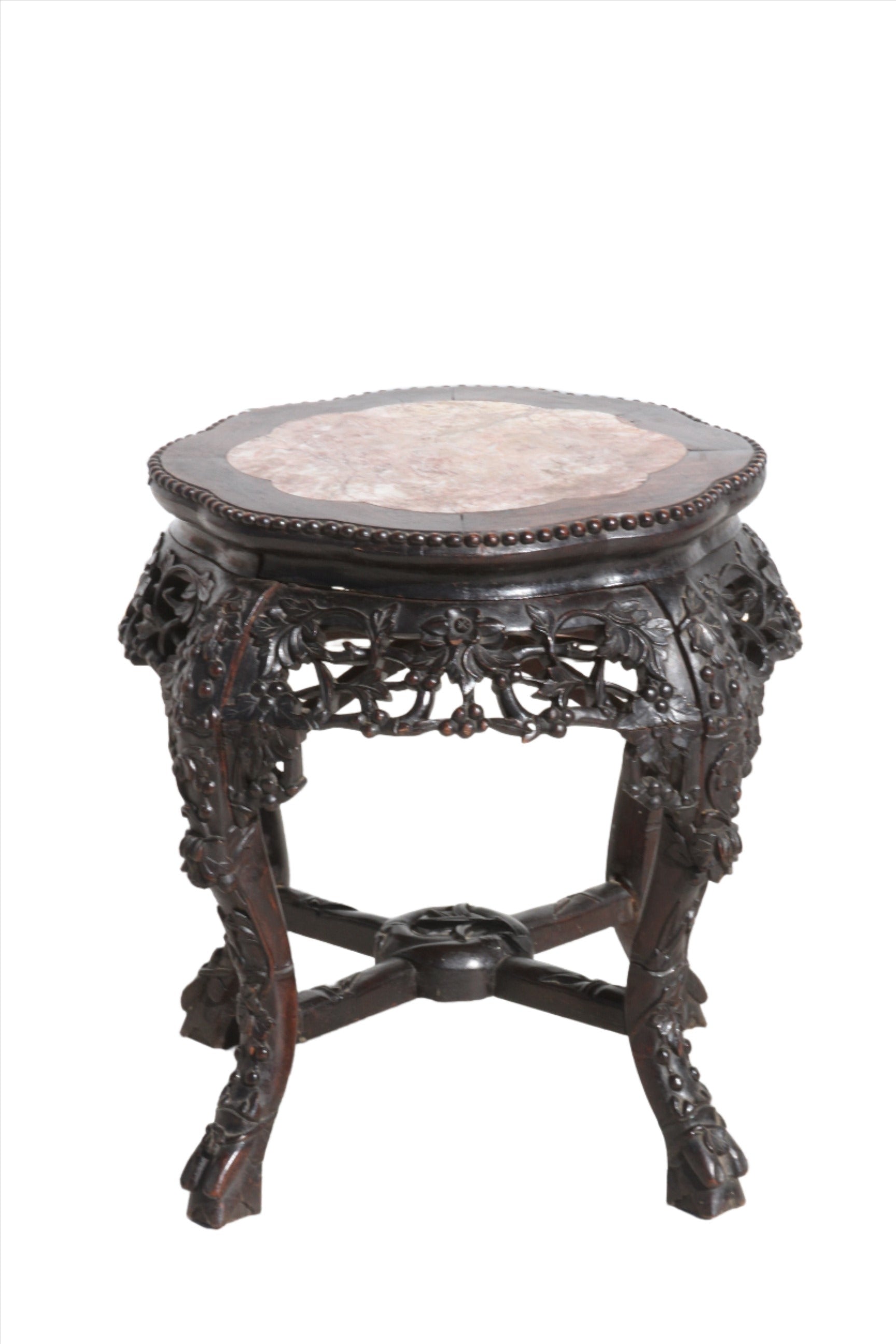 Chinese hardwood pot stand. The marble inset top adds a luxurious finishing touch to this timeless piece.