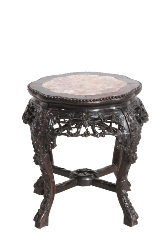 Chinese Hardwood Pot Stand with Marble Inset Top