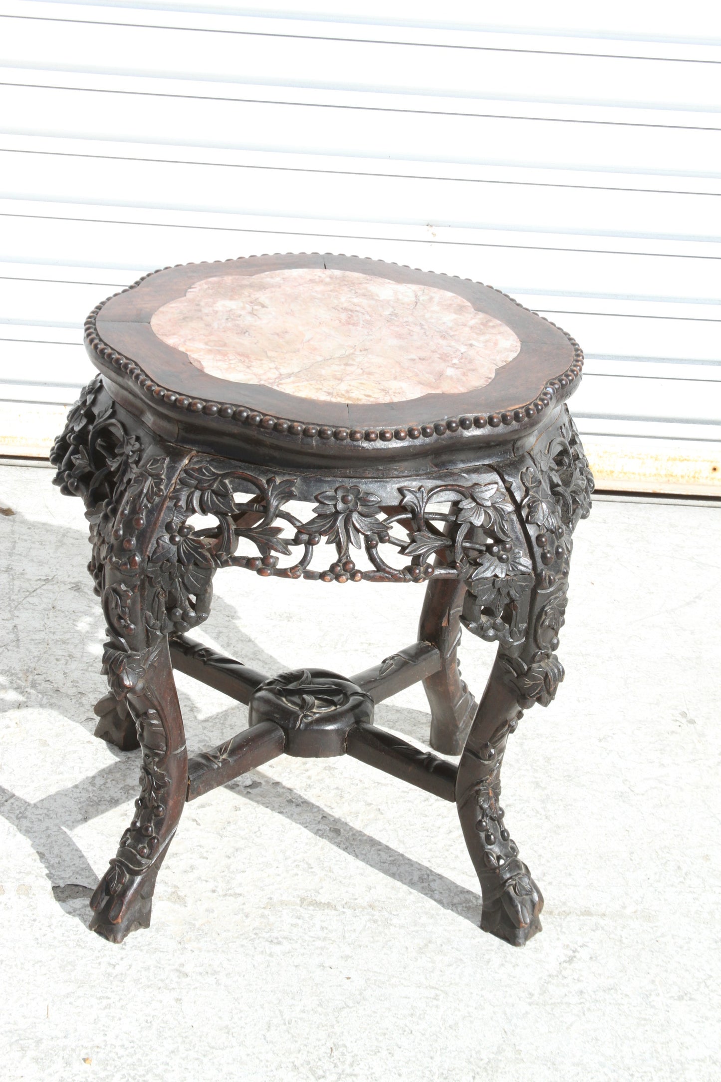Chinese Hardwood Pot Stand with Marble Inset Top