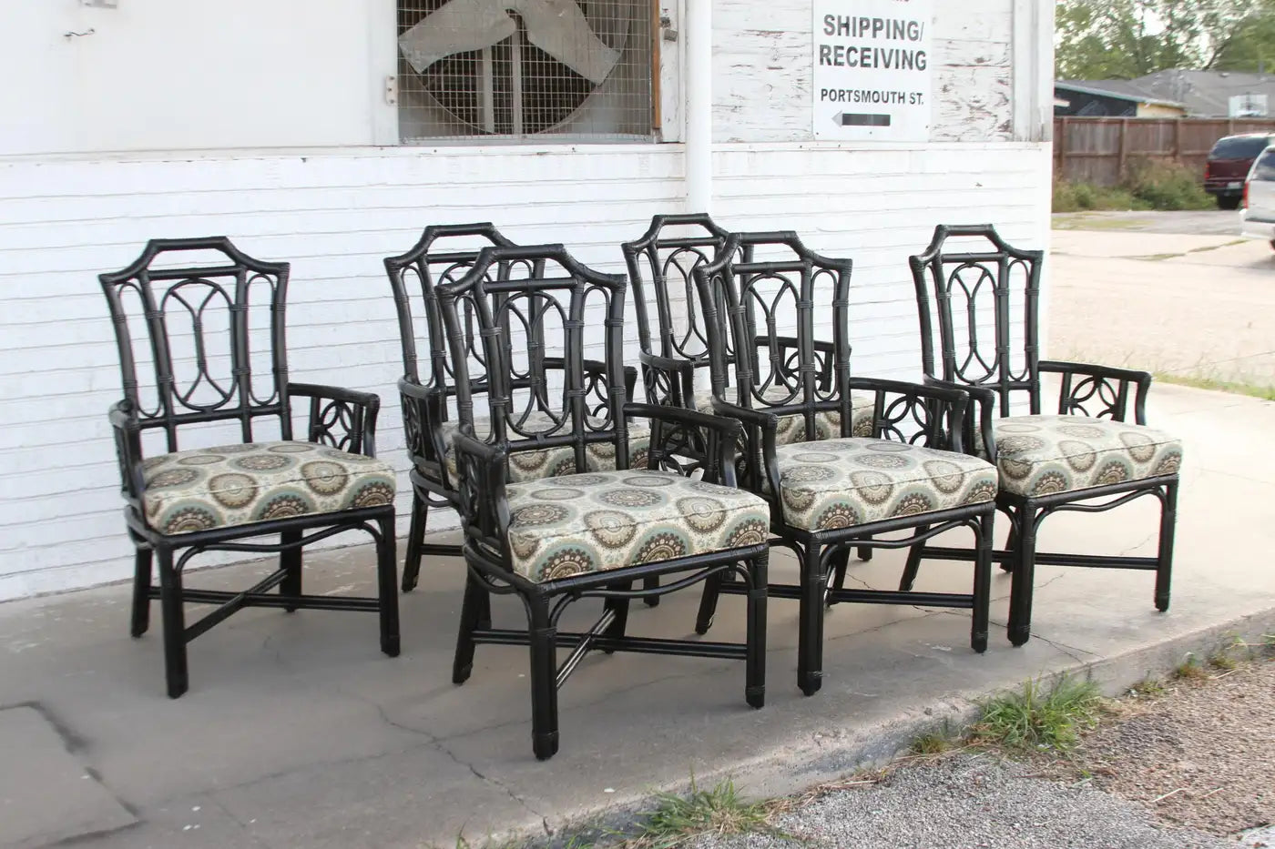 6 Ficks Reed Rattan Black Dining Chairs