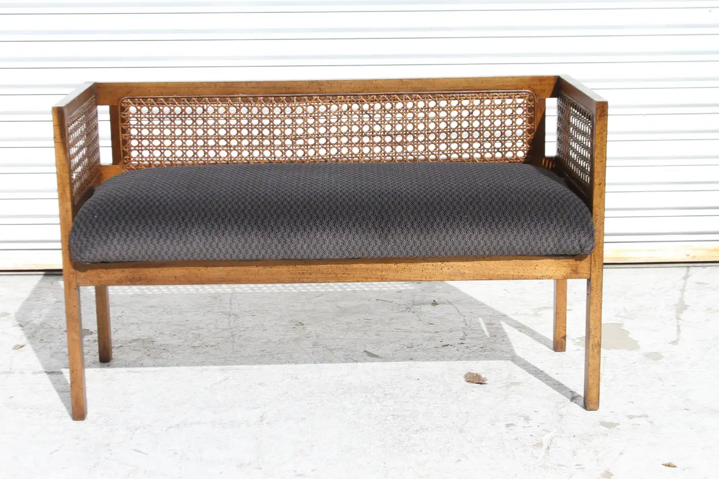Walnut frame upholstered vintage bench