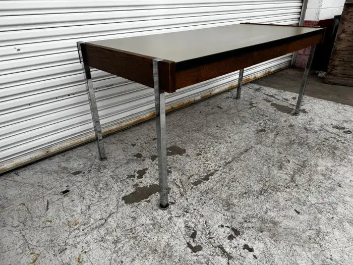 Three drawer mid century office desk chrome accents