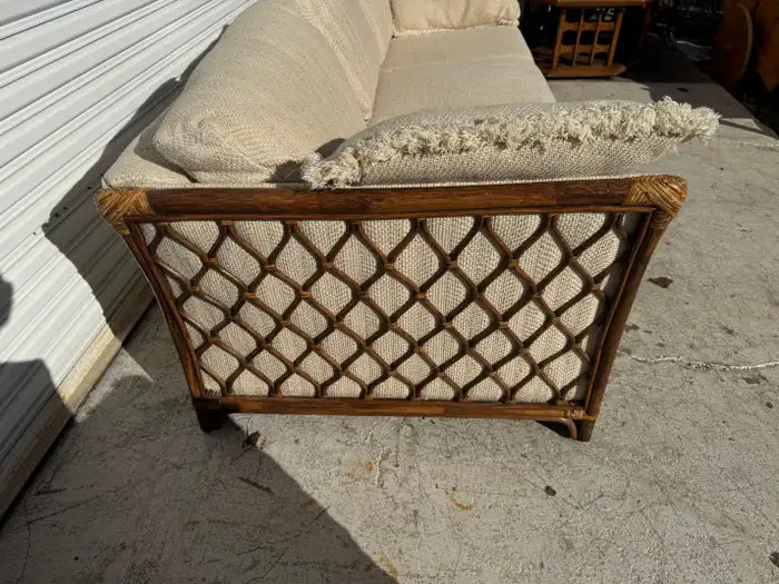Natural fiber sofa with woven rattan sides