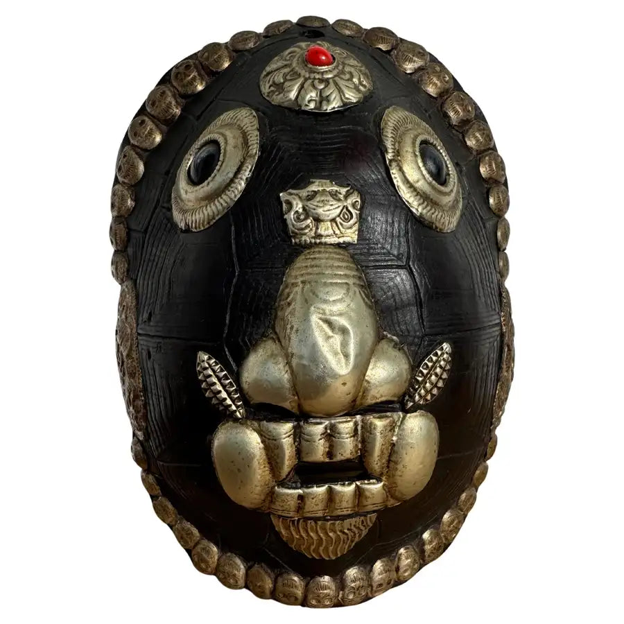 Tibetan monkey mask wall sculpture with metal accents