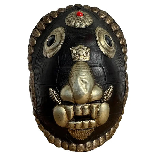 Tibetan monkey mask wall sculpture with metal accents