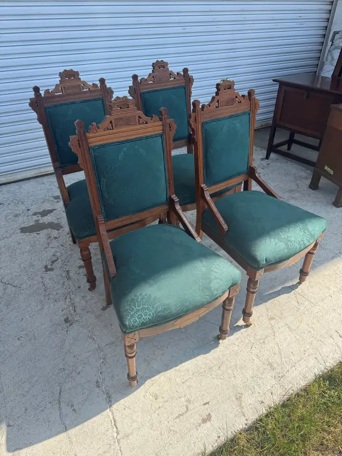 Set of four antique wood dining chairs for formal dining room