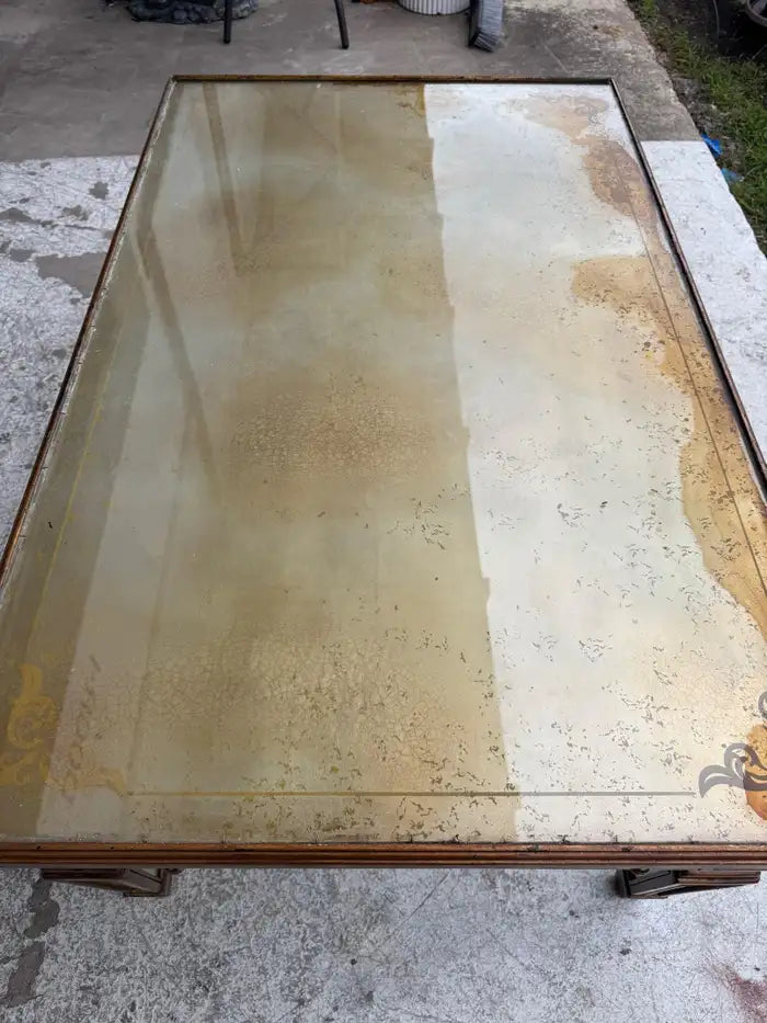 Decorative glass top center table with carved details