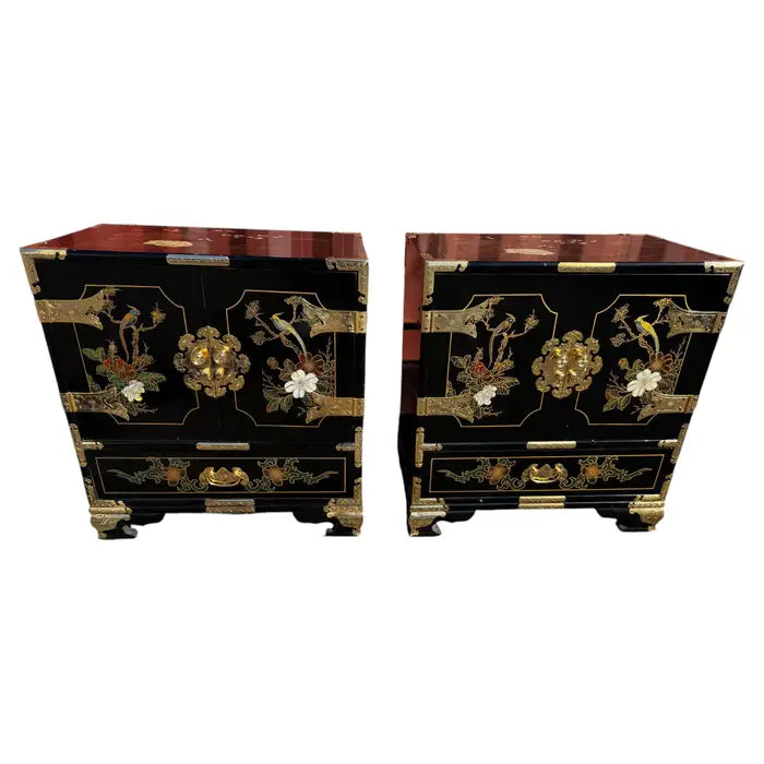 Brass hardware painted Asian nightstands