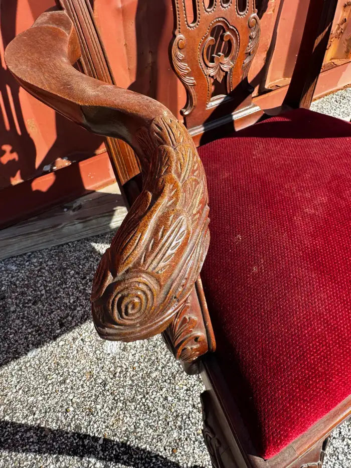 Vintage Chippendale Style Wood Armchairs