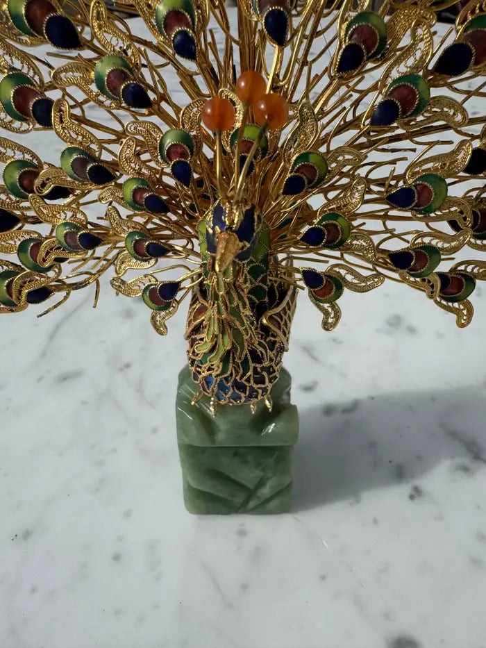 Handcrafted cloisonné peacock tabletop accent