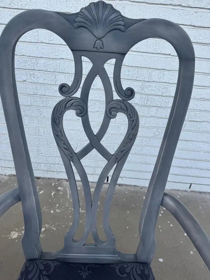Hand carved gray wood armchairs for dining room