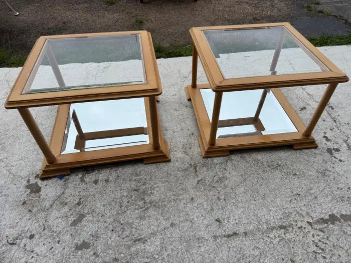 Antique style accent tables with polished marble tops