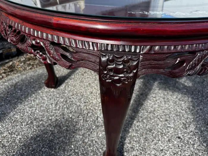 Traditional dining table wood carving and inlay decorative top