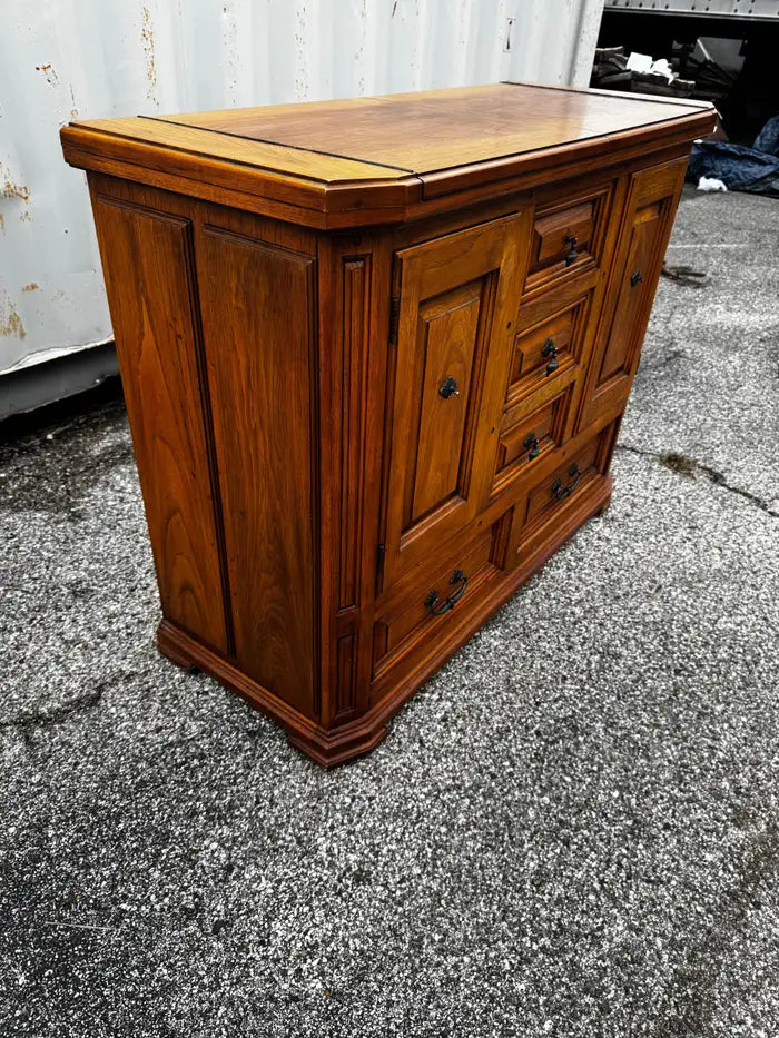 Traditional walnut bar cabinet storage design