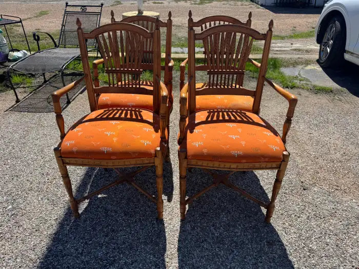 antique style walnut armchairs wheat back elegant dining set