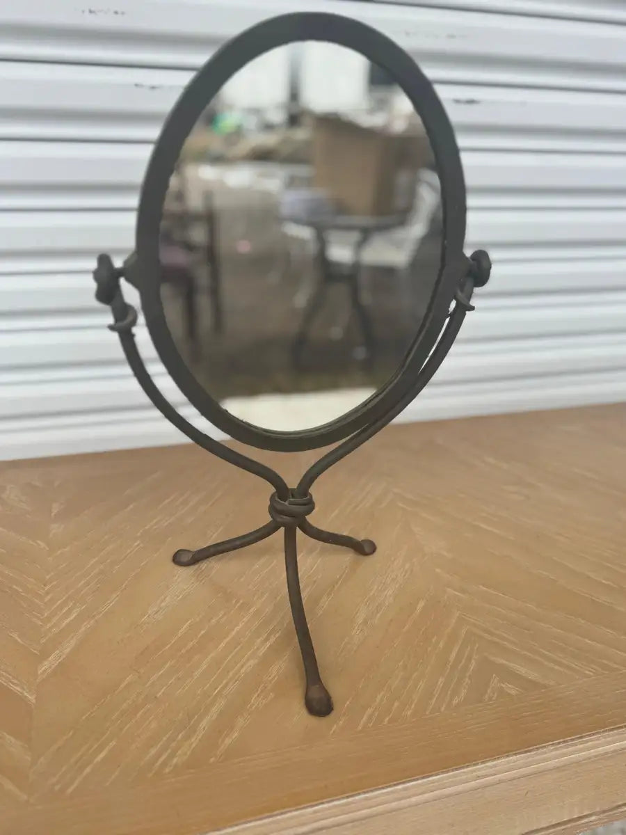 Industrial style wrought iron cheval standing mirror