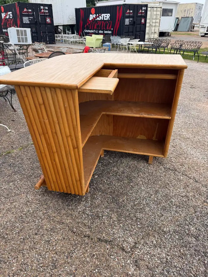 Vintage boomerang bar cabinet with tropical rattan texture