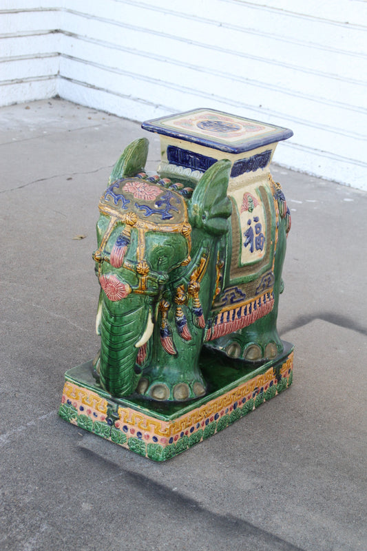 Green Vintage Japanese Satsuma Ceramic Garden Stool