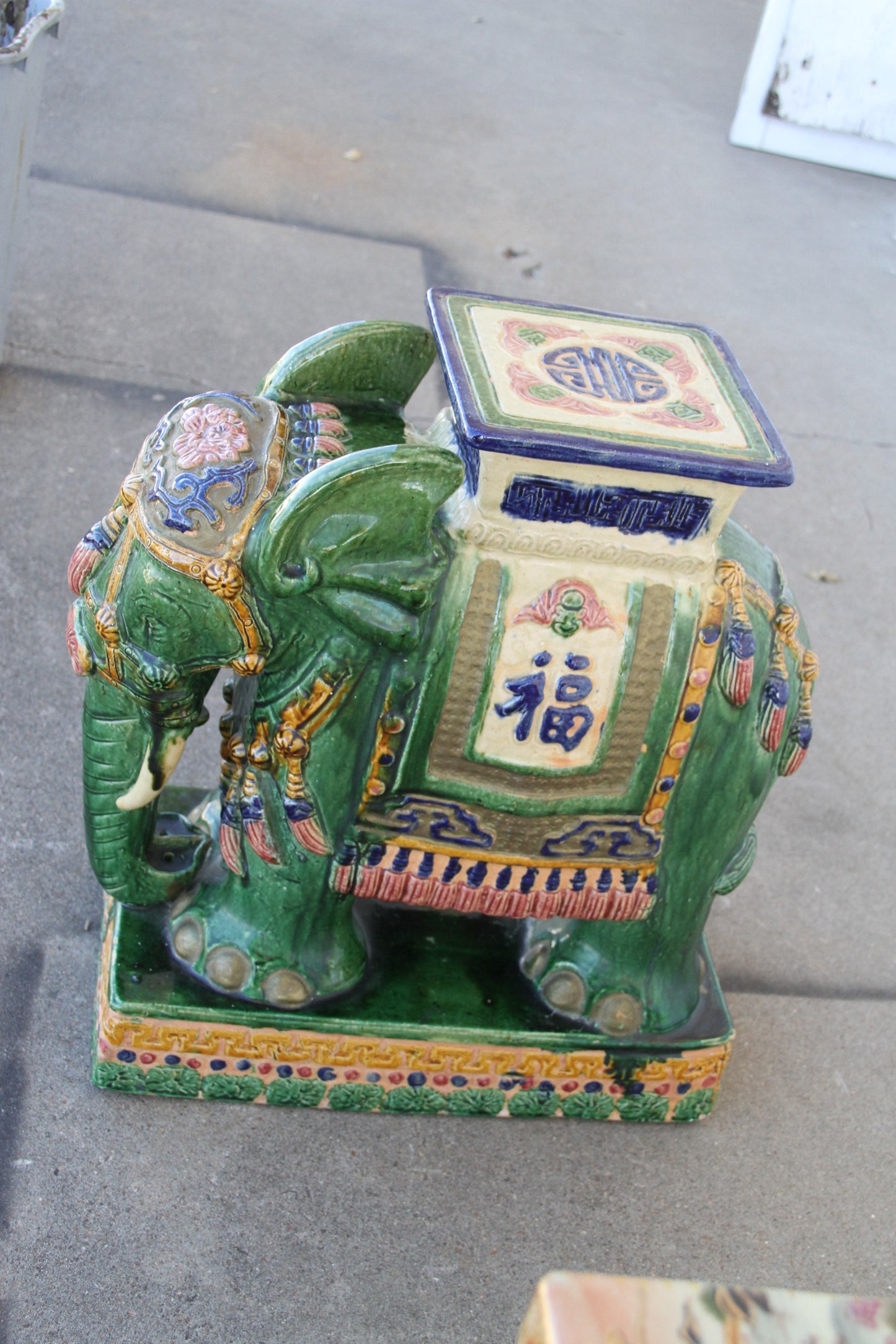 Japanese Satsuma porcelain stool in green