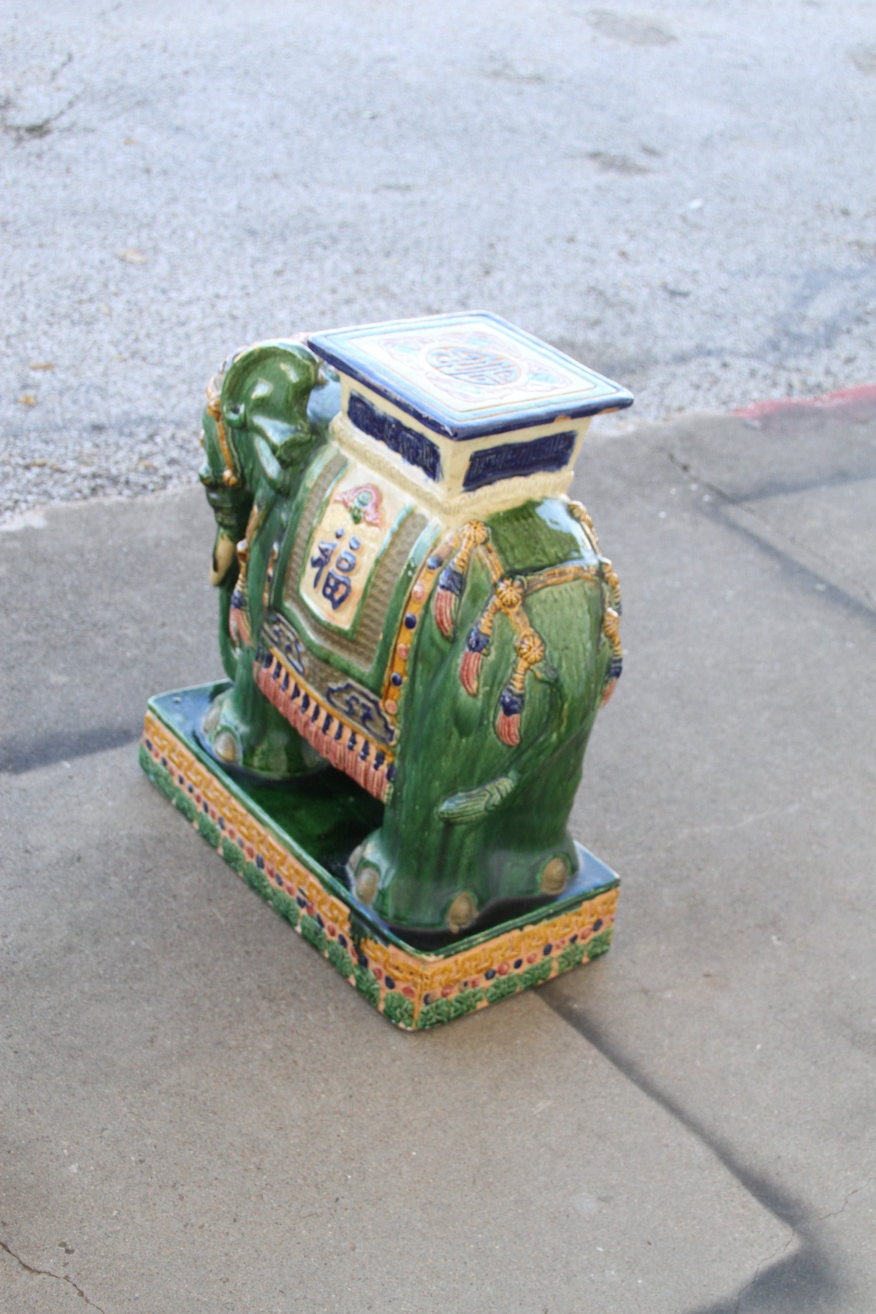 Ornate green Japanese garden stool