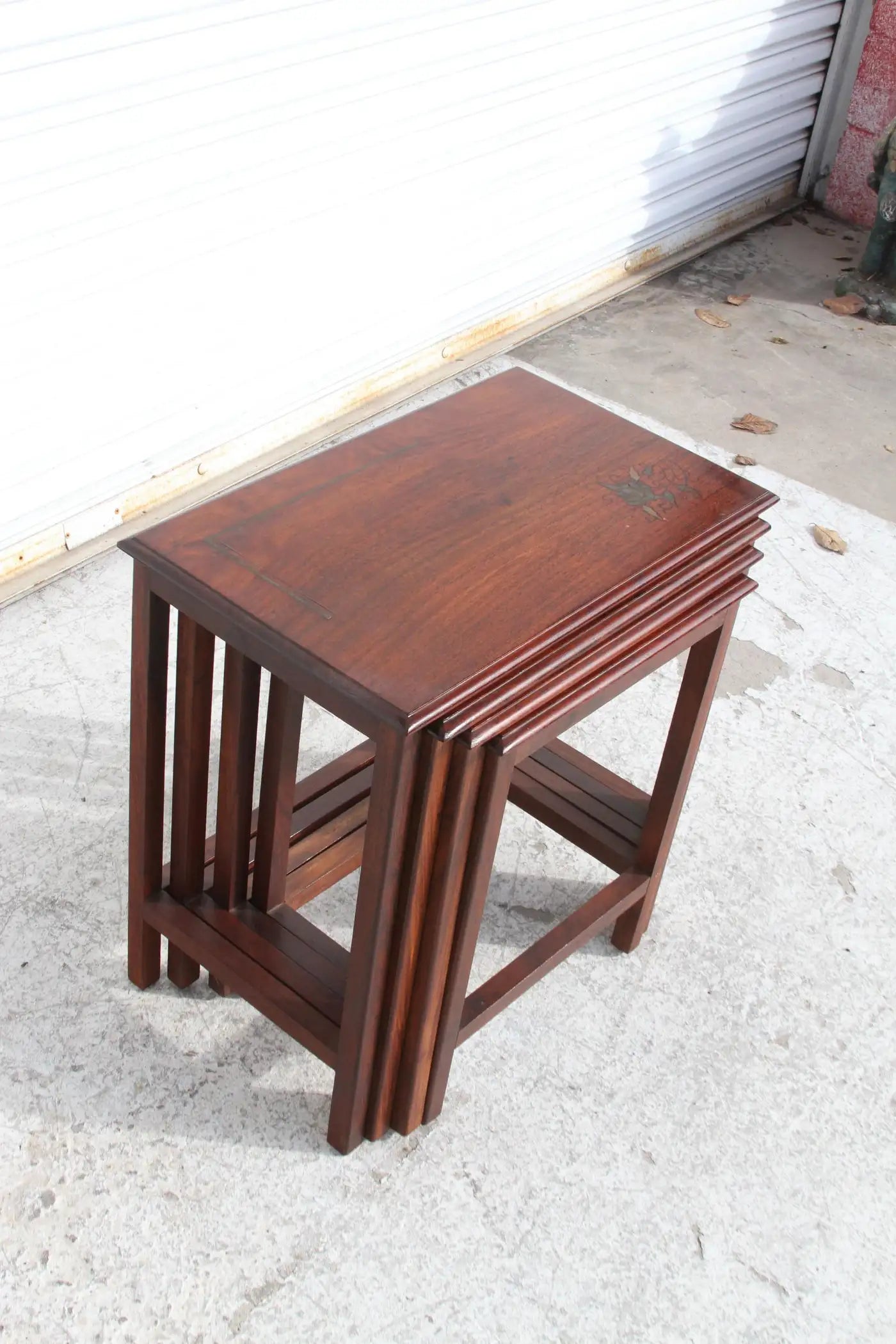 Handcrafted vintage nesting tables with copper top