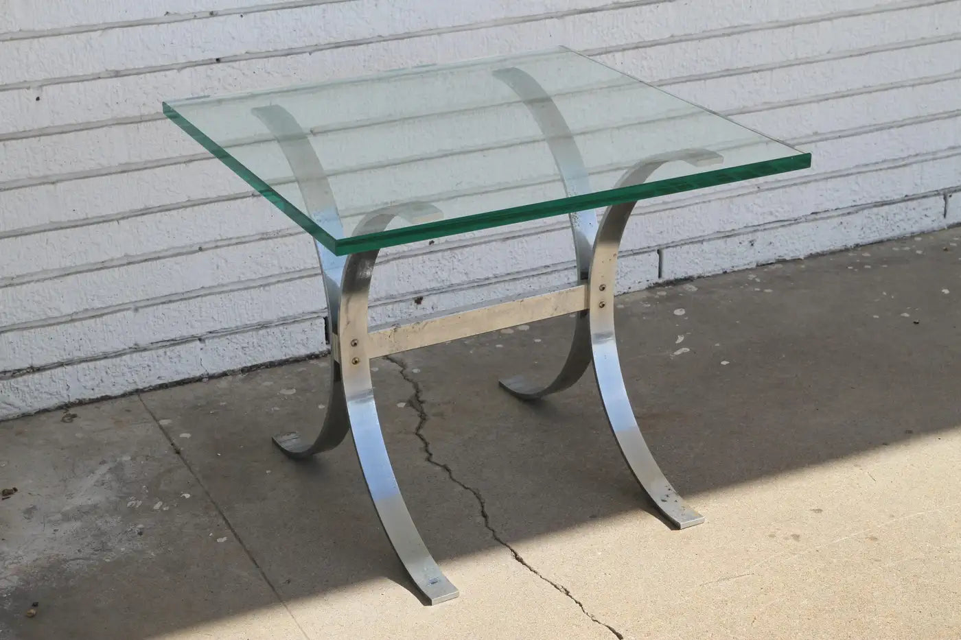 Modern Chrome and Glass Top Table Attr. Ronald Schmitt