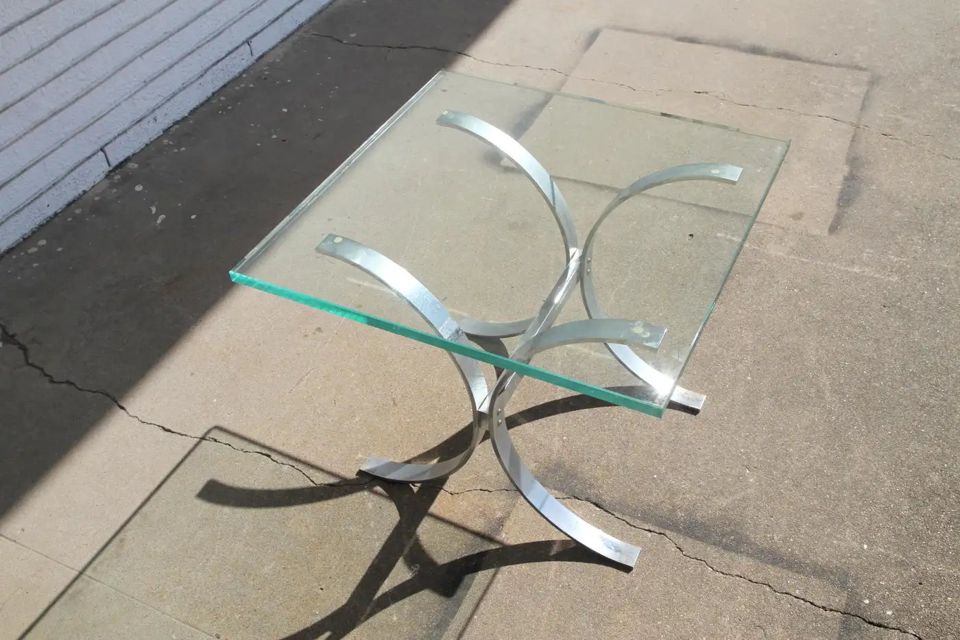 Modern Chrome and Glass Top Table Attr. Ronald Schmitt