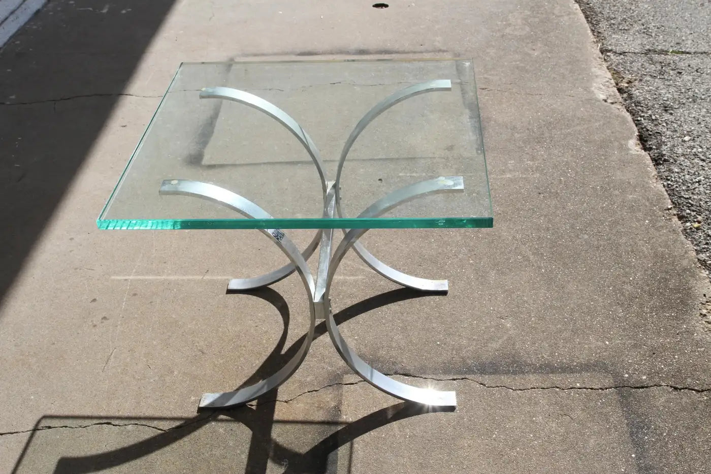 Modern Chrome and Glass Top Table Attr. Ronald Schmitt