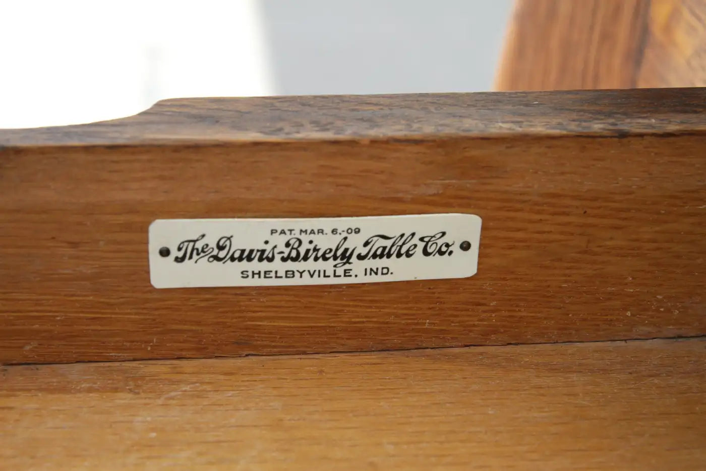 Top view of Davis-Birely writing desk surface
