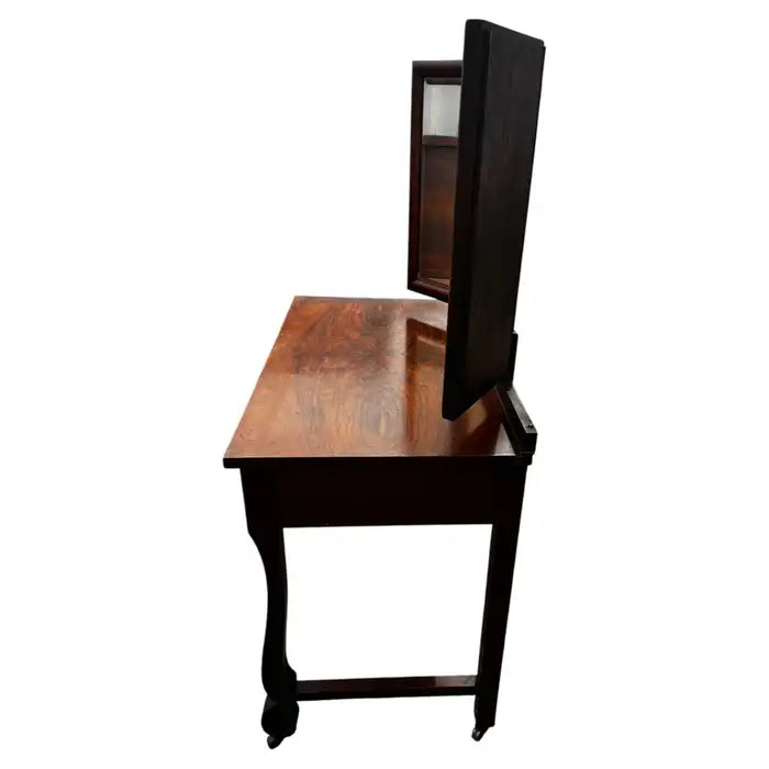 Walnut vanity displayed on marble floor