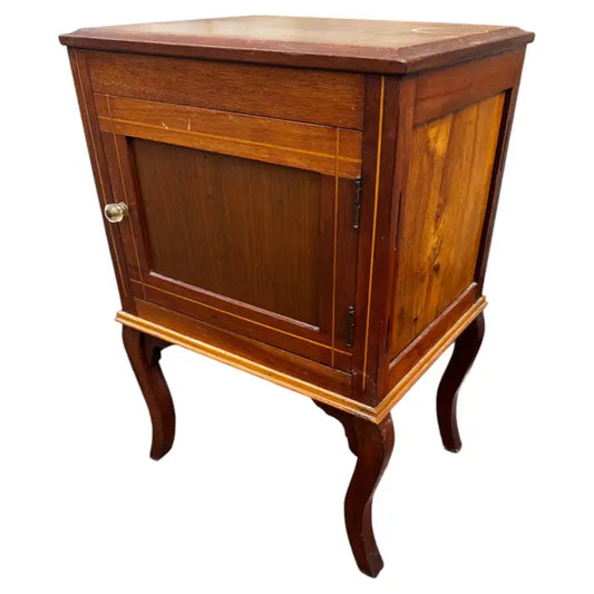 Antique walnut Victorian bedside cabinet with satinwood inlay