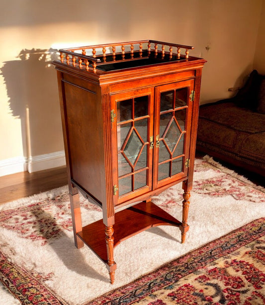Vintage dining bar cabinet with glass top and doors