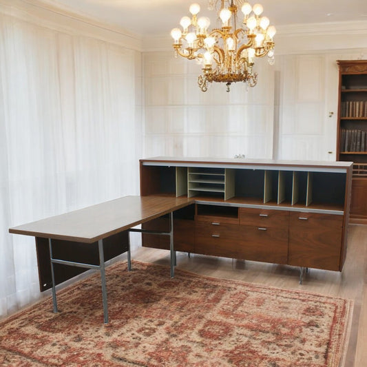 Vintage George Nelson Herman Miller walnut desk set.
