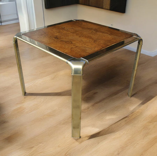 Vintage Widdicomb square brass and burl wood dining table