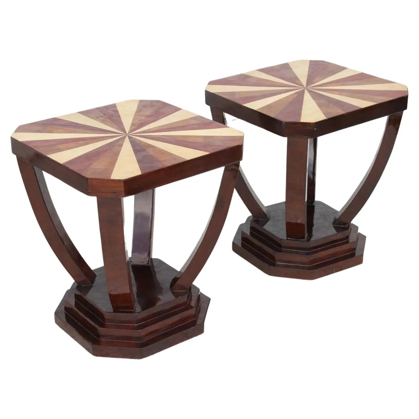 Vintage art deco end table set with retro shape