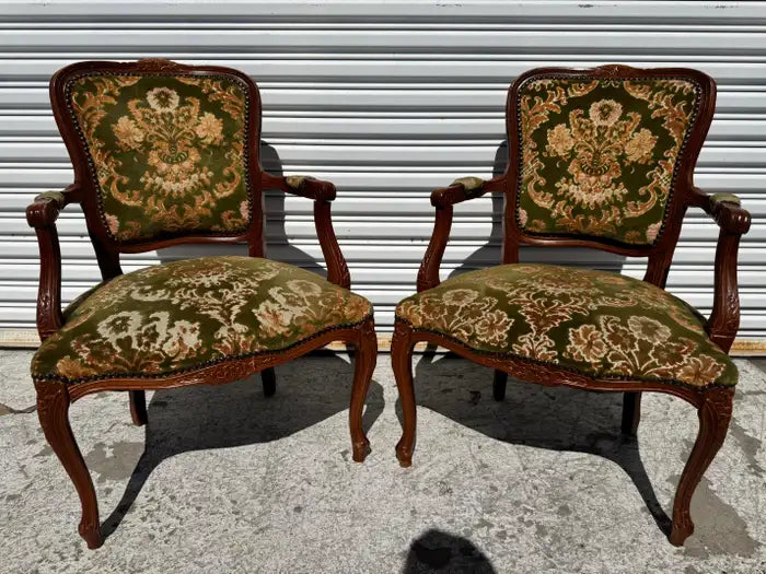 vintage 1940s bergere armchairs carved wood frame