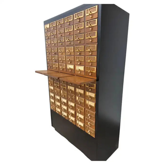 Vintage 72 drawer card catalog cabinet in solid wood