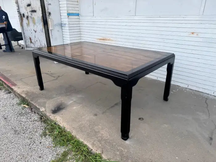 Henredon dining table with figured burl veneer