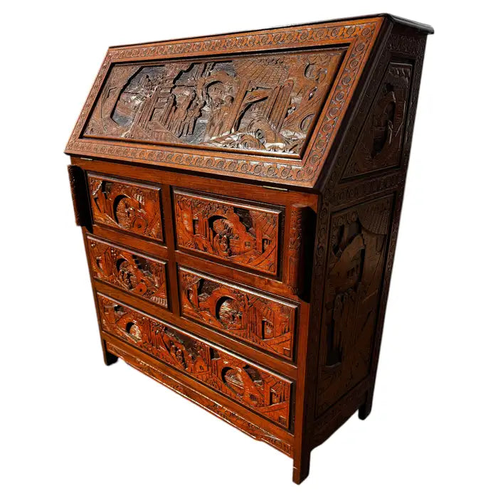 Chinoiserie style writing desk with five drawers