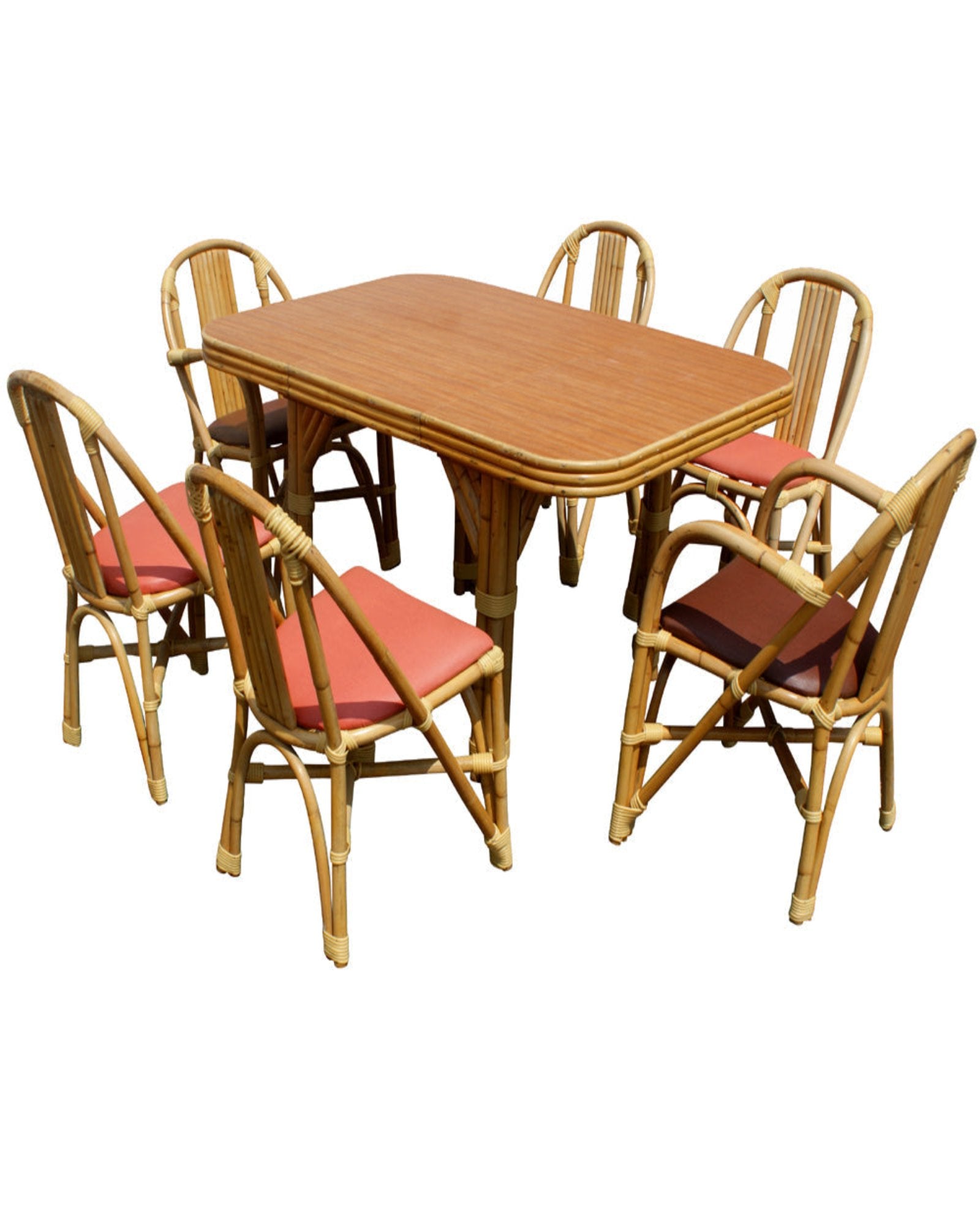Vintage bamboo rattan dining table set Art Deco style