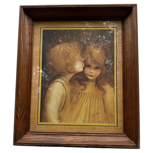 Vintage big eyes wall art print with retro portrait design