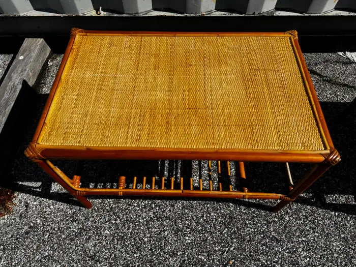 Handwoven rattan boho chic coffee table