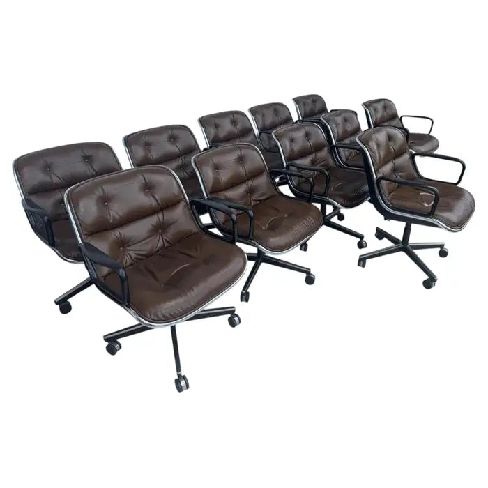 Vintage brown leather executive armchair by Charles Pollock for Knoll