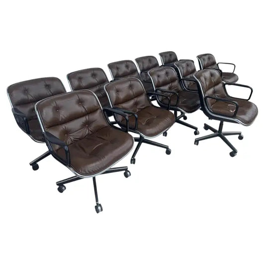 Vintage brown leather executive armchair by Charles Pollock for Knoll