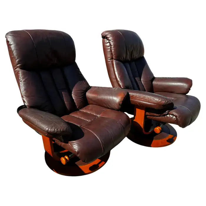 Vintage MCM leather lounge chair with matching ottoman