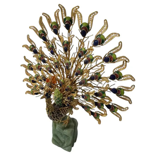 Vintage cloisonné peacock sculpture with enamel detail