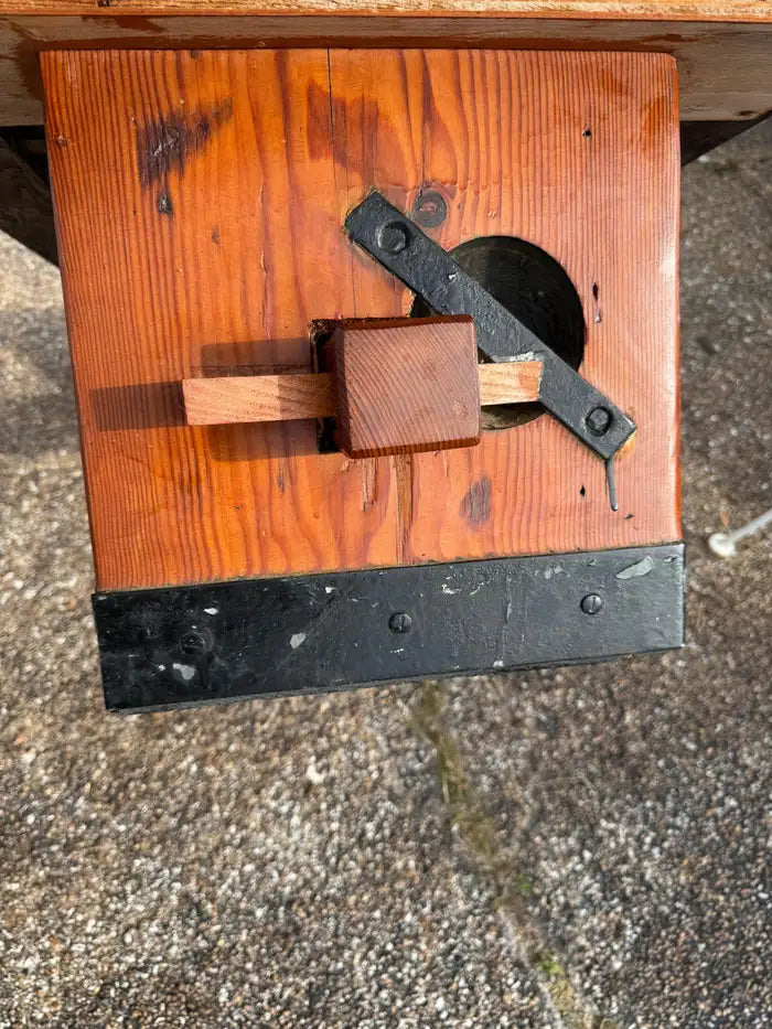 Industrial wood coffee table with ship deck grate top