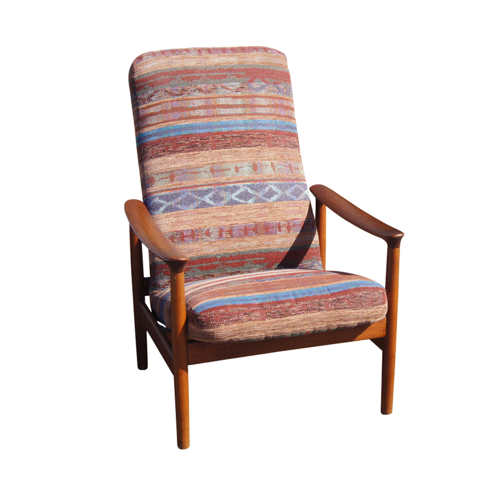 Vintage mid century Danish teak recliner lounge armchair