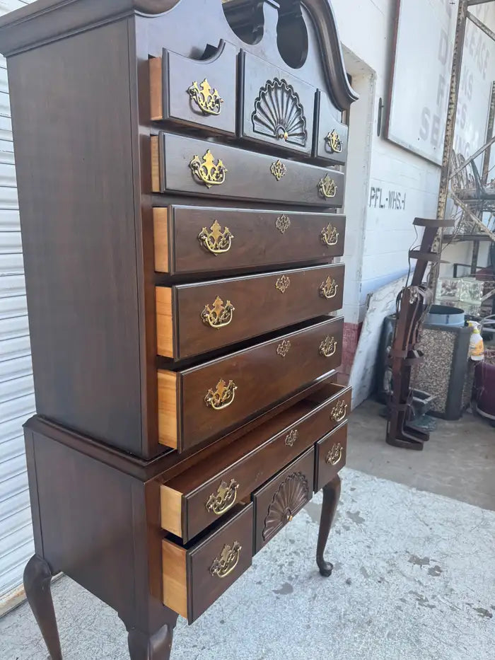 Walnut highboy dresser with vintage Drexel craftsmanship